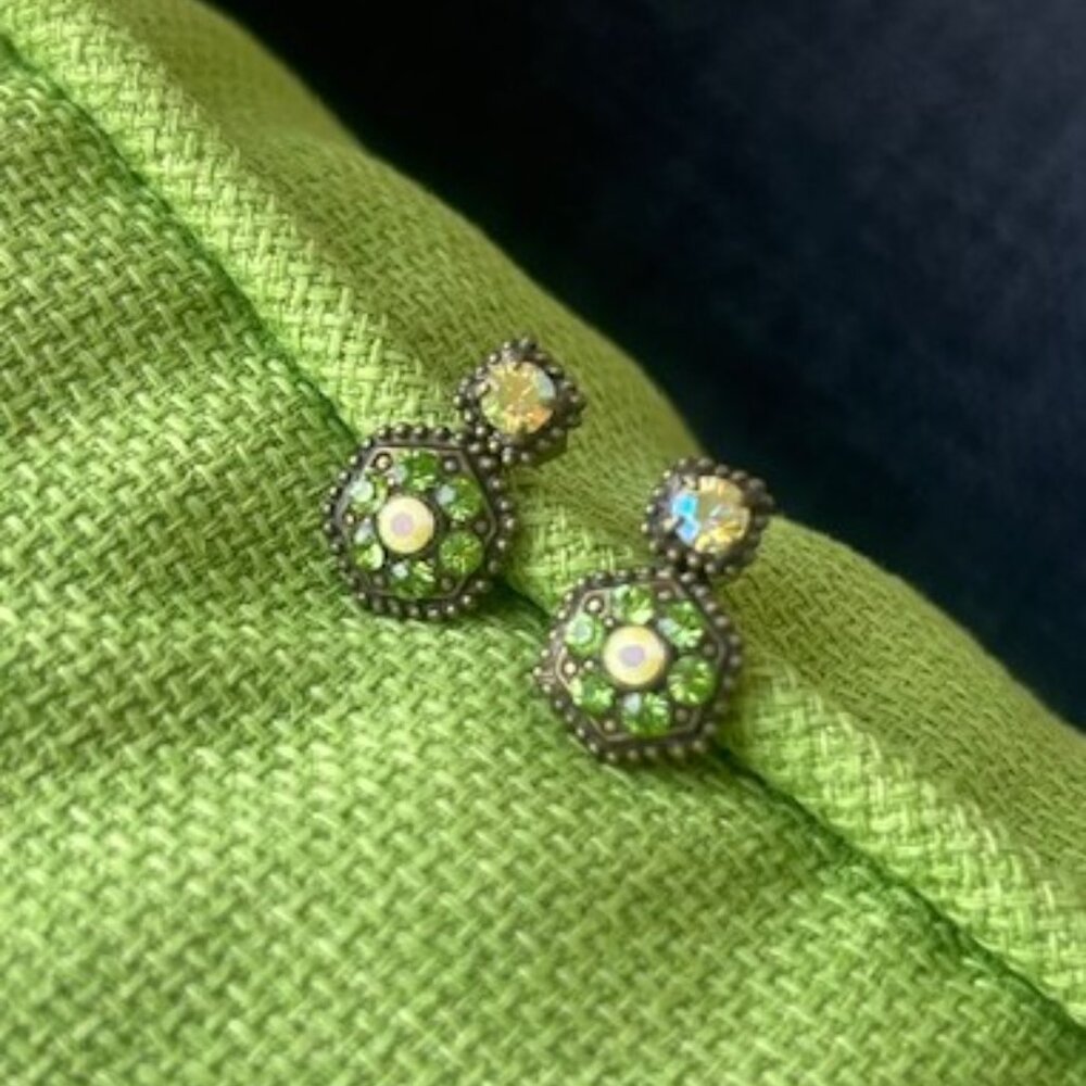SORRELLI Green AB Swarovski Crystal Flower Dangle EARRINGS